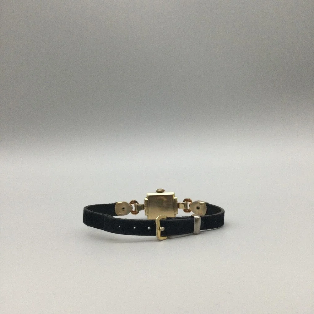 Vintage Hamilton Womens Watch 14mm 14K Gold Manual Wind Leather Band